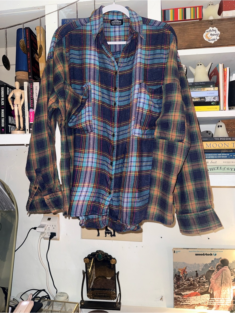 Angie Plaid Button-Down Shirt in Navy, Teal, Green